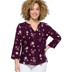 Monday Fun Women's Floral Button Front Burgundy Size S NWOT